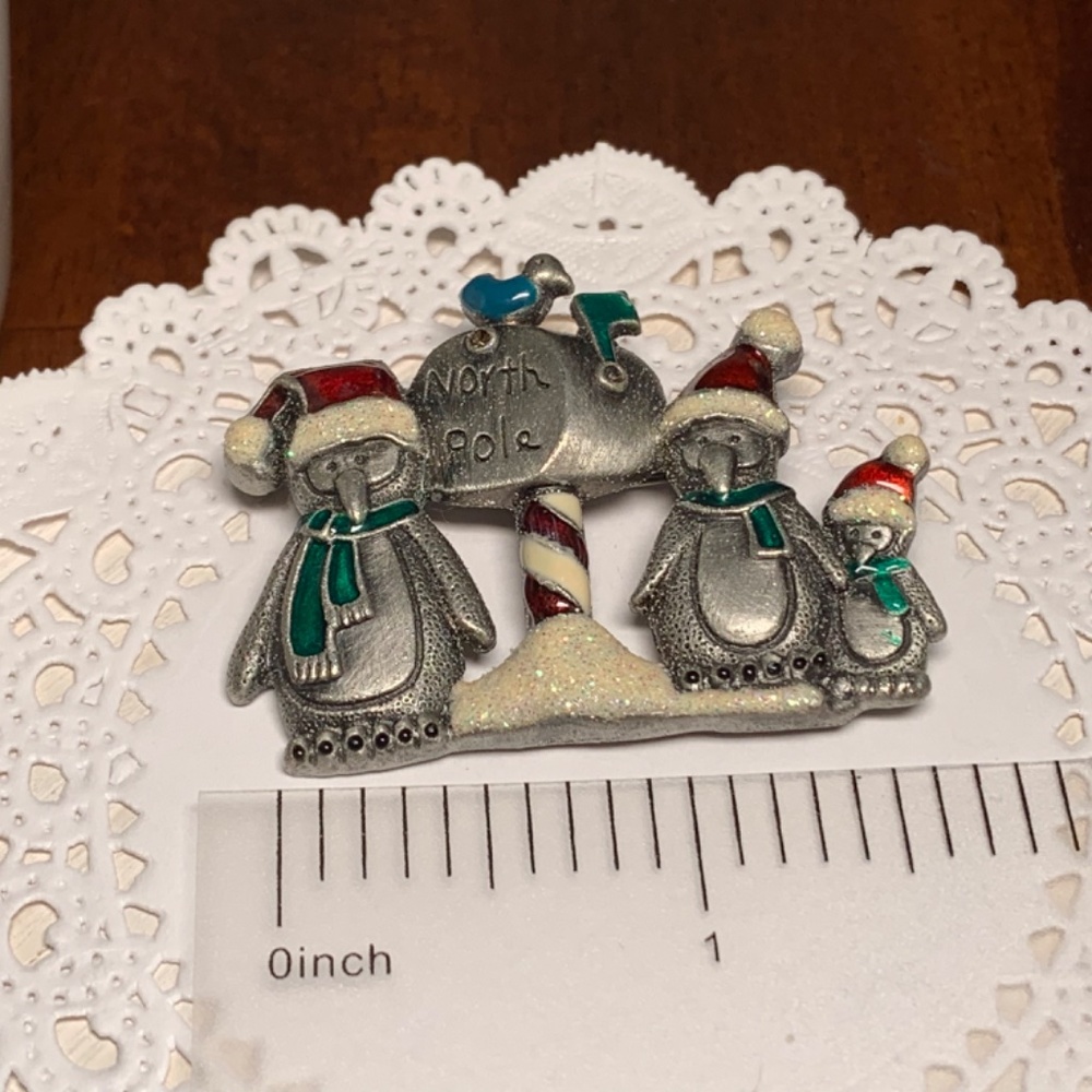 Whimsical Kenneth Cole Penguin Mailbox Holiday Brooch Pin - Picture 6 of 7